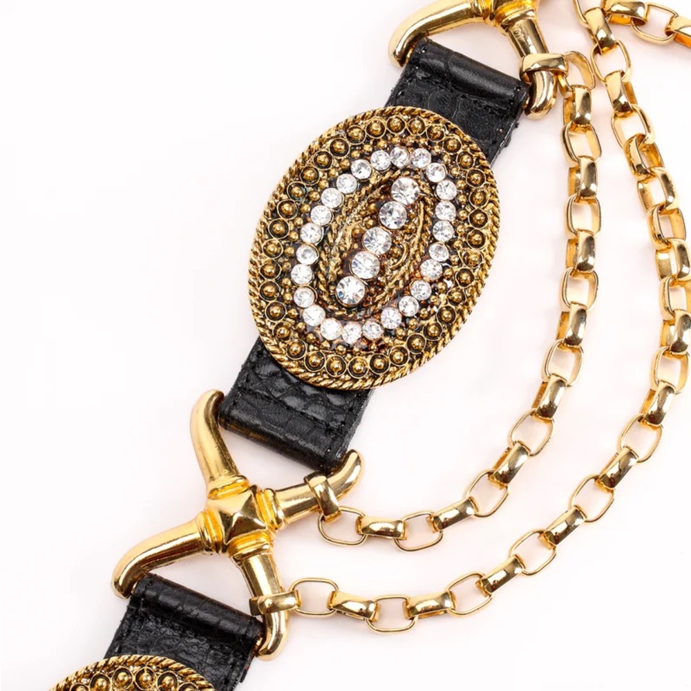 Streets Ahead | RHINESTONE MEDALLION DRAPED CHAIN LEATHER BELT